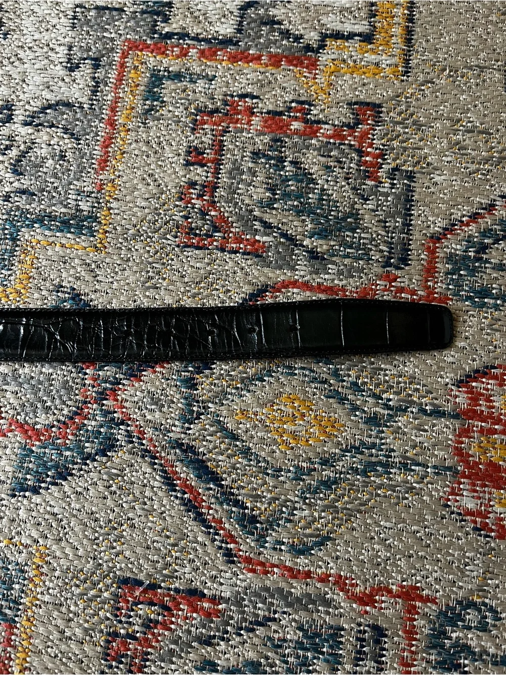Men's Black Croc-Embossed Leather Belt with Gold Buckle UNBRANDED